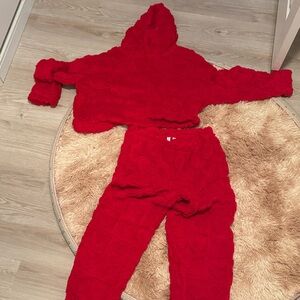 Cozy Red Fuzzy Hoodie and Pants Set